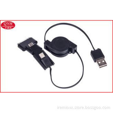 Multi-Purpose 3 In 1 Retractable USB Cable black Free Logo